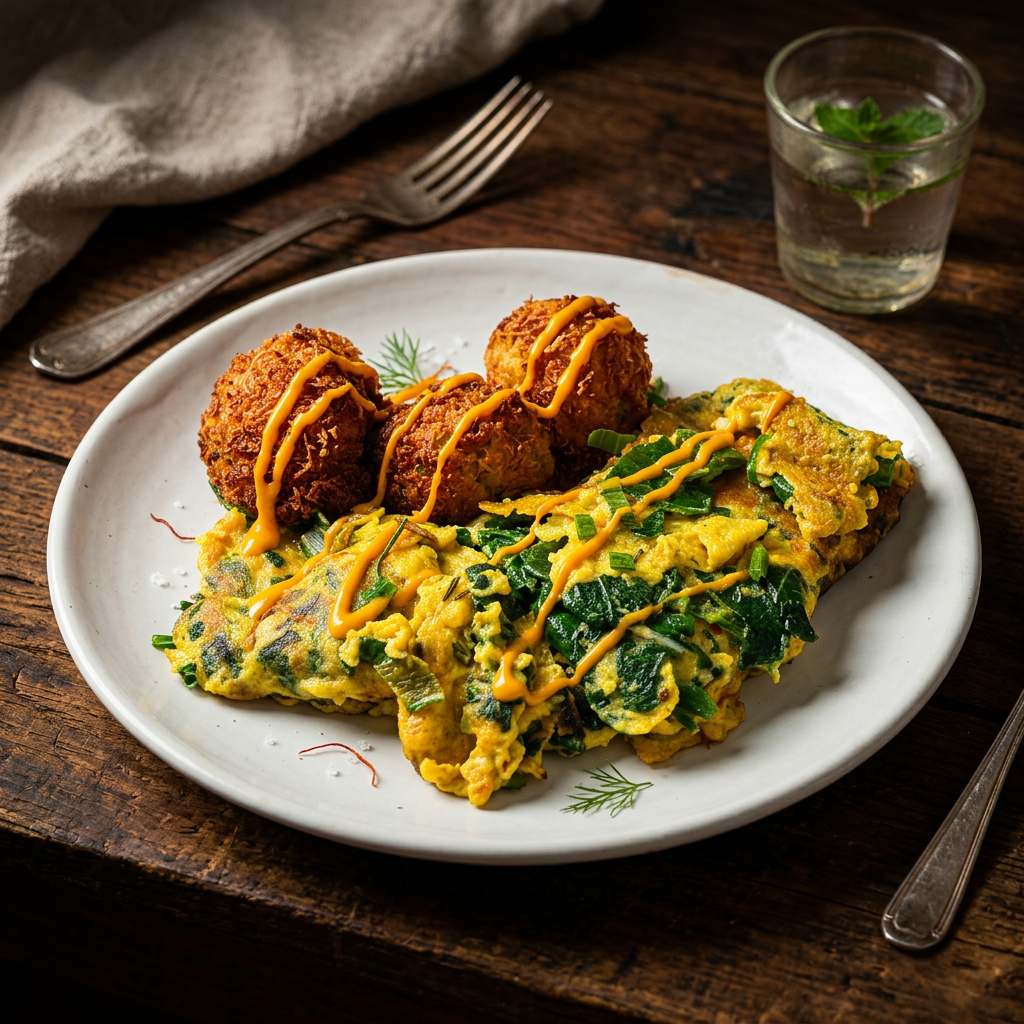 Herb Scramble & Crab Cakes